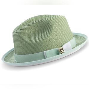 MONTIQUE MEN'S APPLE/WHITE BOTTOM BRAIDED STINGY BRIM PINCH FEDORA HAT. H-78
